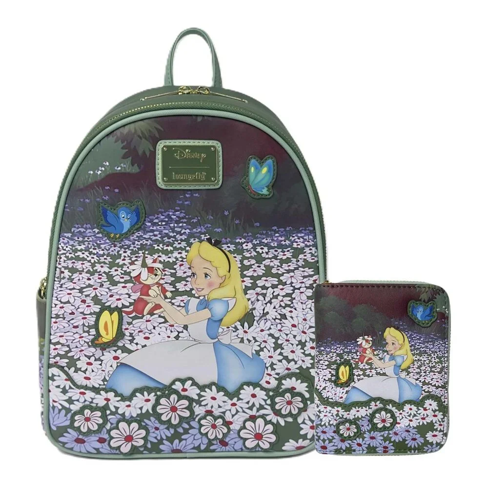 Loungefly Disney Alice in Wonderland Field of Flowers Mini Backpack & Wallet NWT - Picture 5 of 12